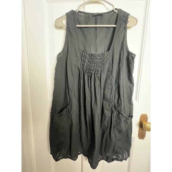 Made in Italy Black Pleated Tank Top Front Pockets Lagenlook Cotton Women's M - Picture 1 of 8